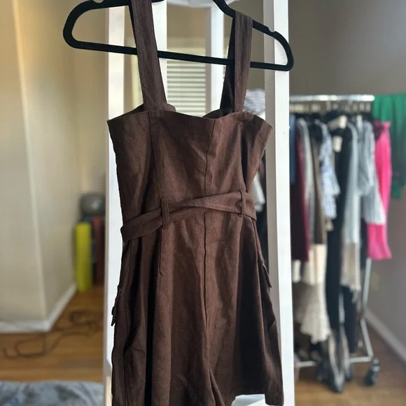 Anthropologie Belle Vere Brown Belted Jumpsuit - Picture 3 of 4